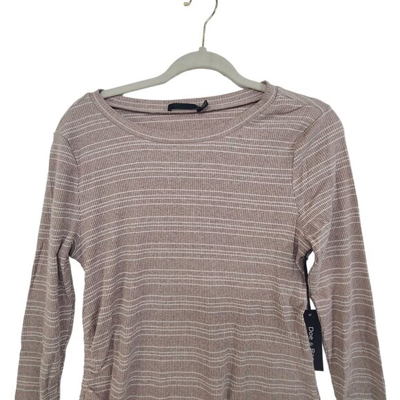 253. Doe & Rae NWT Women's Long Sleeve Pullover Top Tan & Cream Stripes - Picture 3 of 9